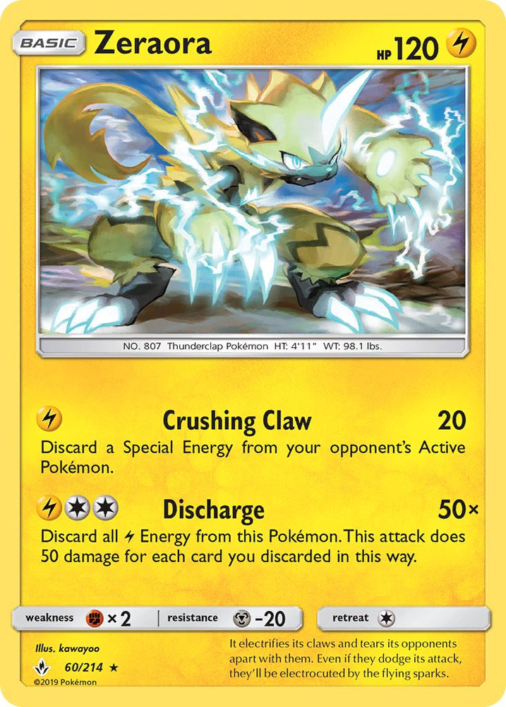 Zeraora (60/214) (Cracked Ice Holo) (Theme Deck Exclusive) [Sun &amp; Moon: Unbroken Bonds] 