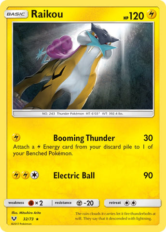 Raikou (32/73) (Lets Play, Pikachu Cracked Ice Holo) (Theme Deck Exclusive) [Sun &amp; Moon: Shining Legends] 